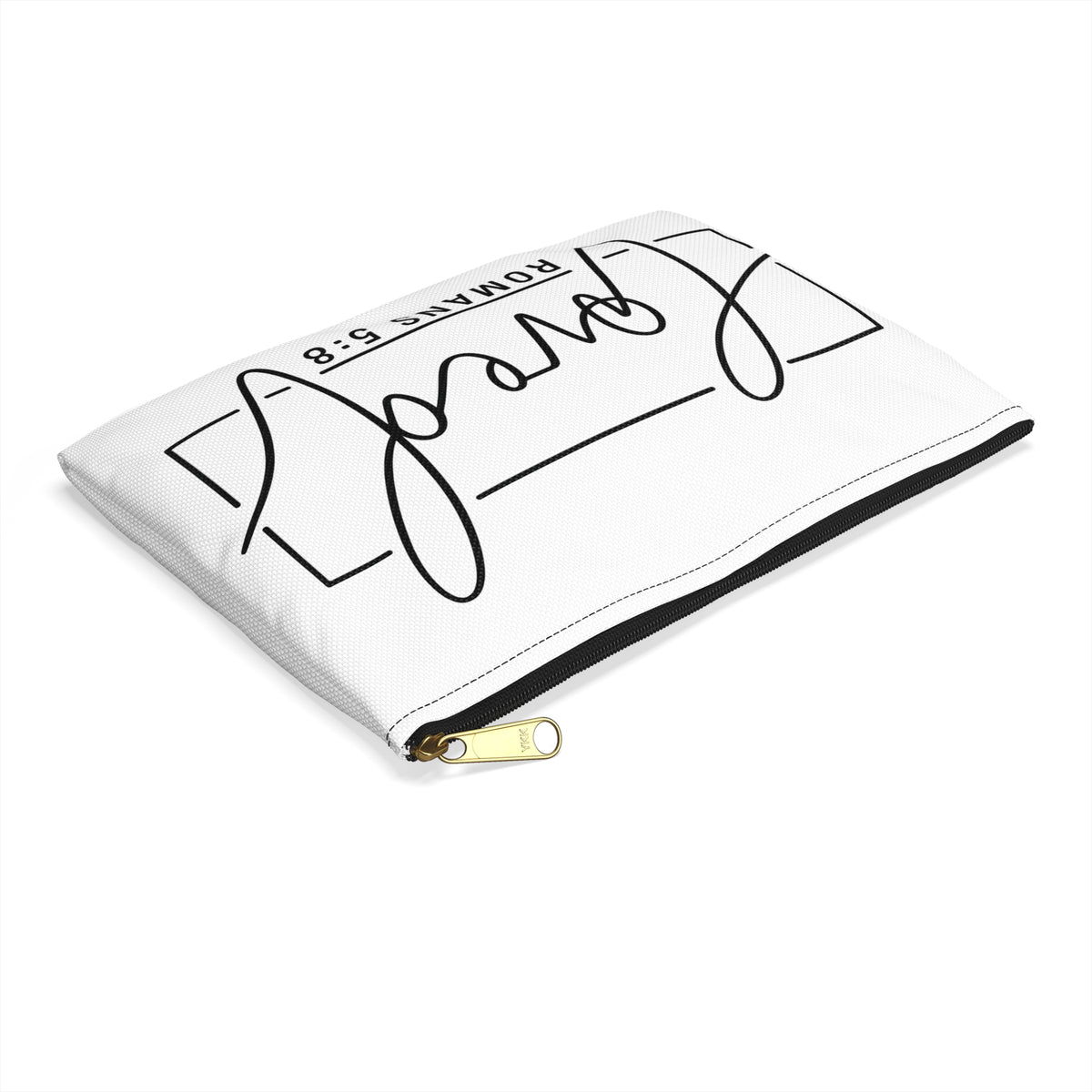 Loved Romans 5:8 Accessory Pouch — Christian Scripture Makeup Bag