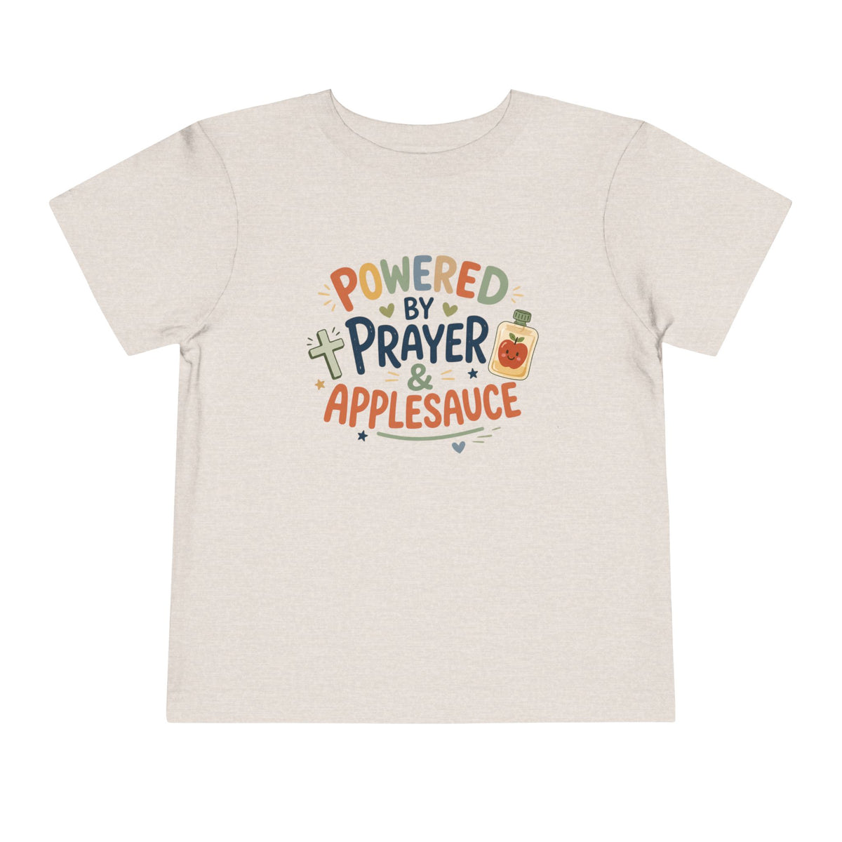 Toddler Tee — "Powered by Prayer & Applesauce" Cute Christian Kids Shirt