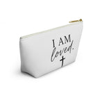 I Am Loved Accessory Pouch — Christian Inspirational Makeup Bag with Cross