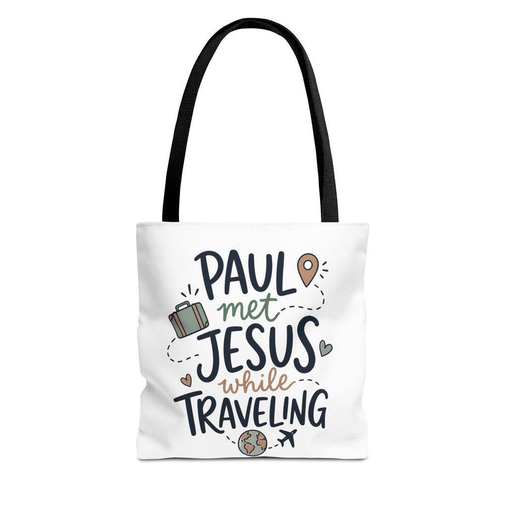 Tote Bag — "Paul Met Jesus While Traveling" Christian Travel Tote