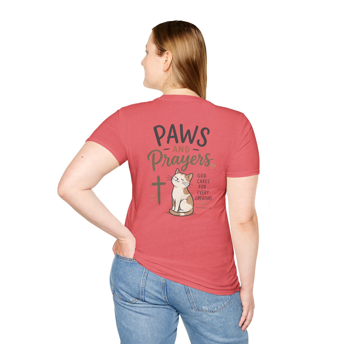 Cat 'Paws and Prayers' T-Shirt — Cute Christian Cat Graphic Tee