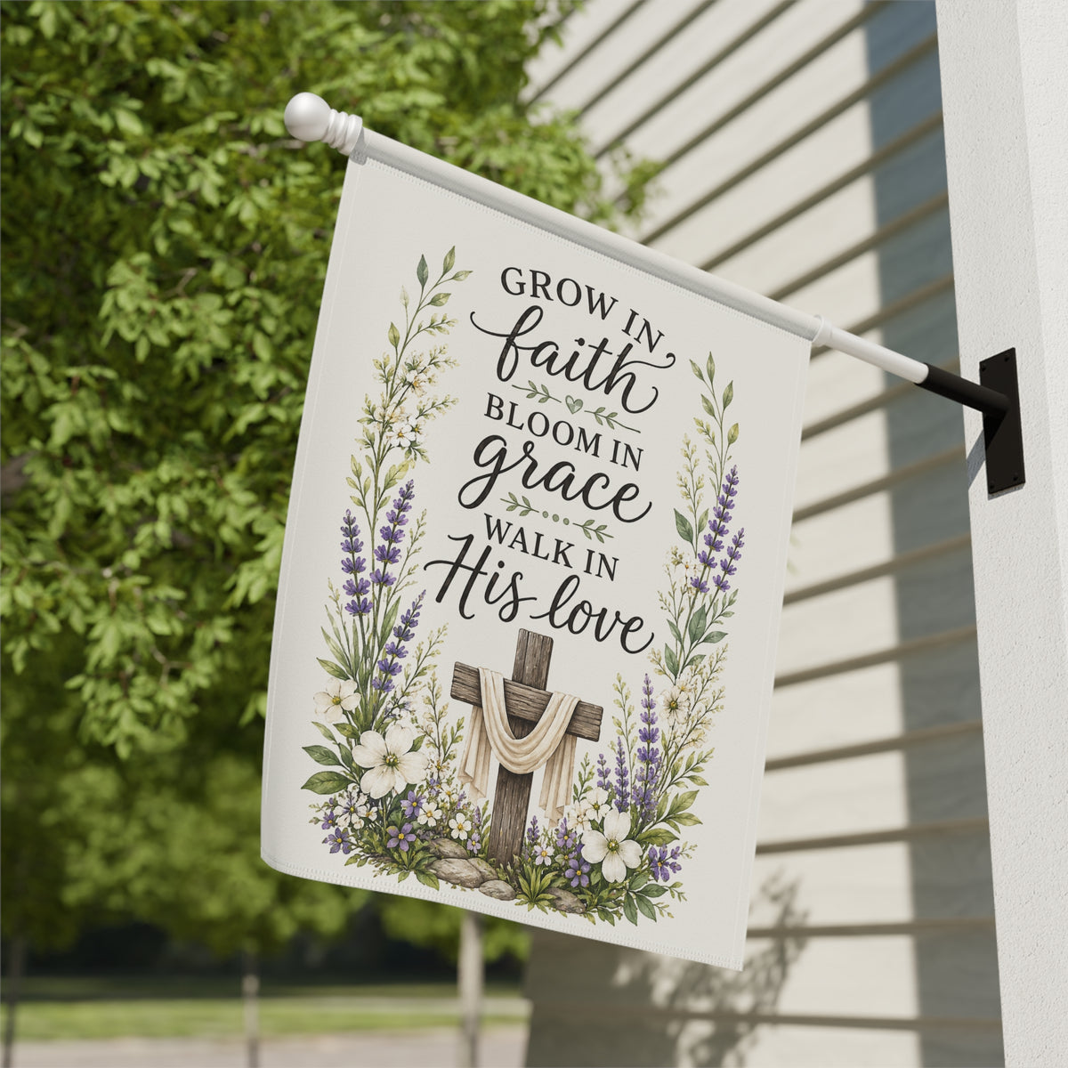 Faith Garden Flag - "Grow in Faith, Bloom in Grace" Floral House Banner
