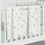 Personalized Baby Swaddle Blanket — Christian Dove & Cross Newborn Gift