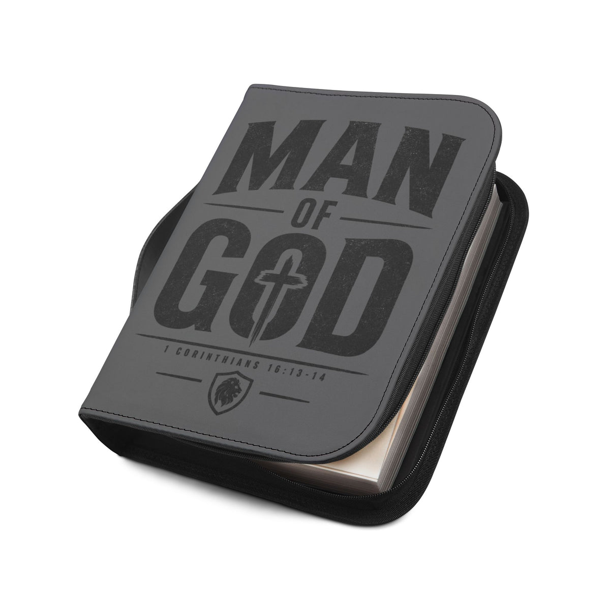 Man of God Zippered Bible Cover — Men’s Christian Bible Case with Cross Design (1 Corinthians 16:13-14)