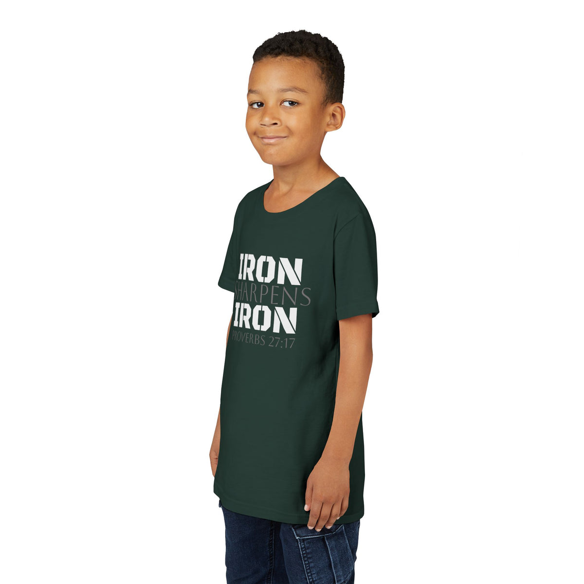 Youth Tee — "Iron Sharpens Iron" Proverbs 27:17 Christian Shirt