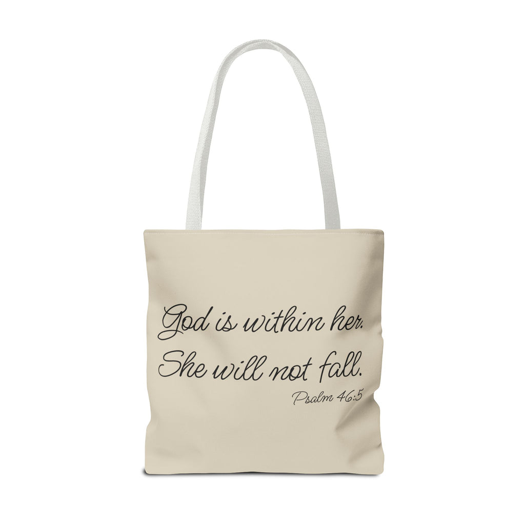 Mama Tote Bag — "God is within her; She will not fall" Script Canvas Tote
