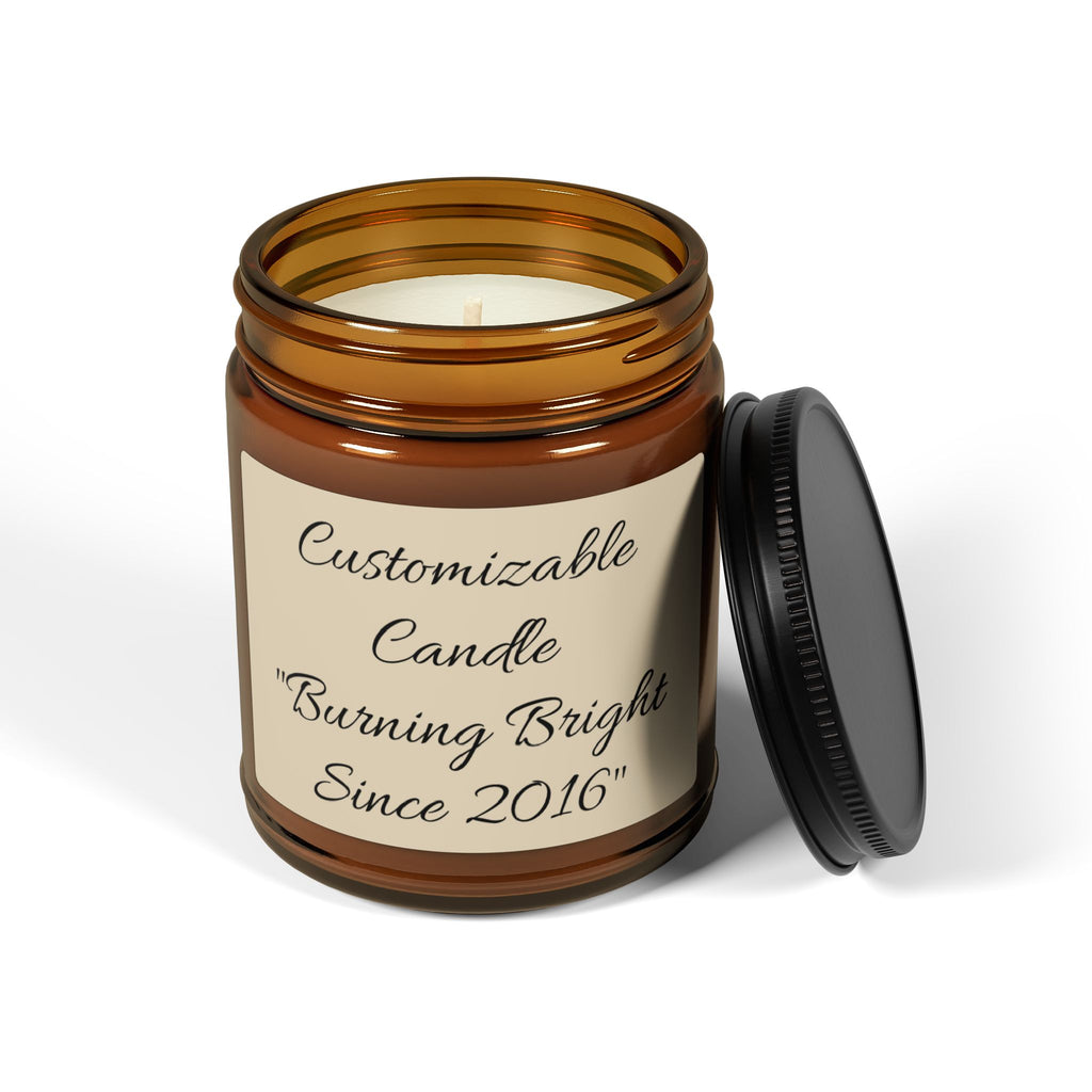 Customizable Scented Soy Candle in Amber Jar — Personalized Label, Multi-Size