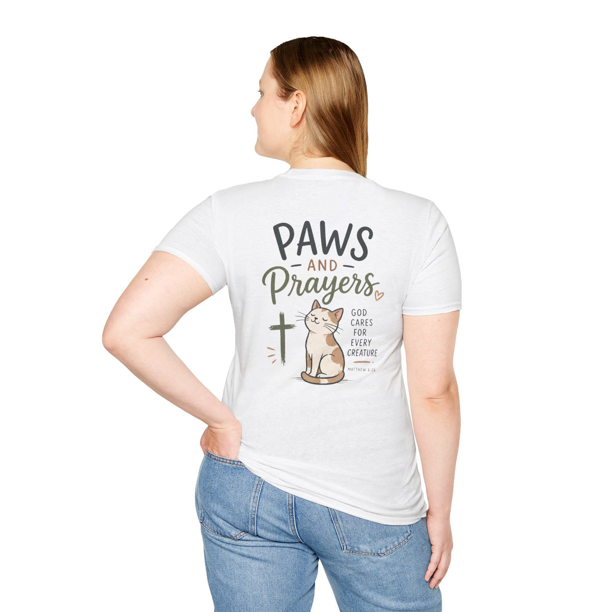 Cat 'Paws and Prayers' T-Shirt — Cute Christian Cat Graphic Tee