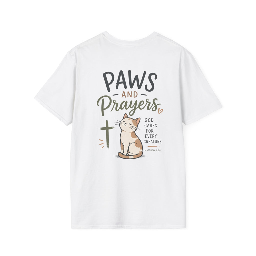 Cat 'Paws and Prayers' T-Shirt — Cute Christian Cat Graphic Tee