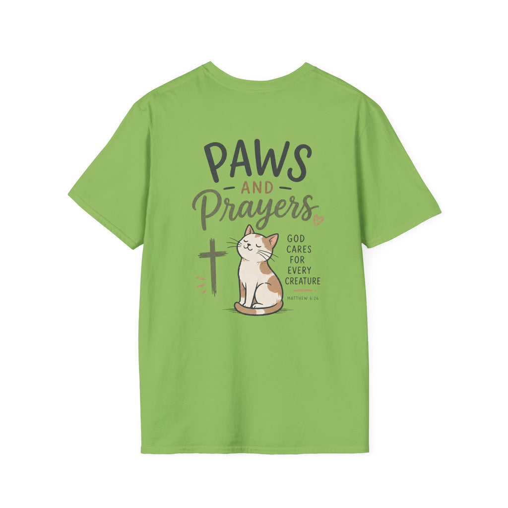 Cat 'Paws and Prayers' T-Shirt — Cute Christian Cat Graphic Tee