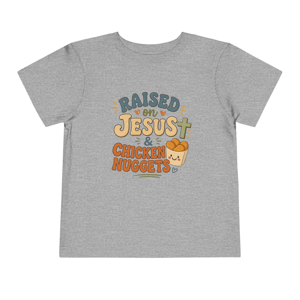 Toddler Tee – “Raised on Jesus & Chicken Nuggets” Cute Faith Kids Shirt
