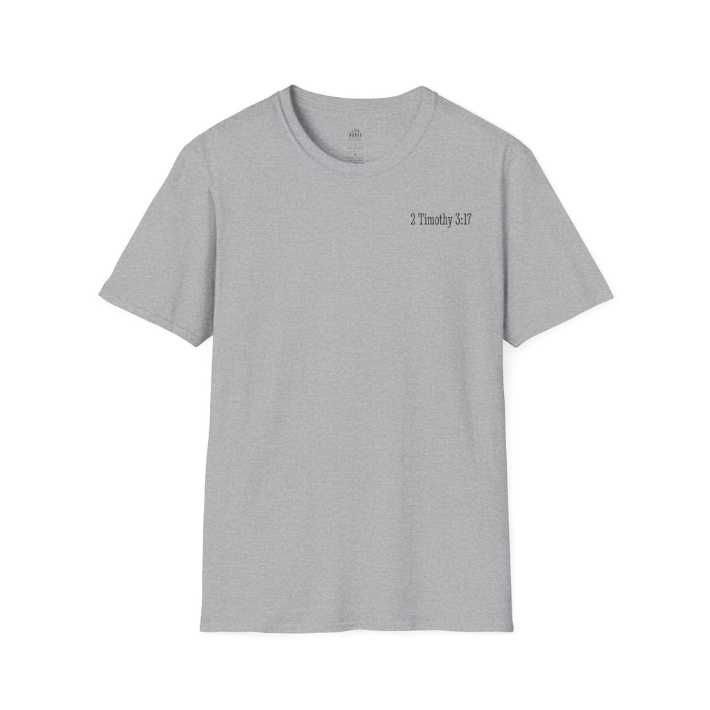 Equipped Cross T-Shirt — Christian Faith Shirt with 'Equipped' Back Print and 2 Timothy 3:17 Chest