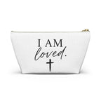 I Am Loved Accessory Pouch — Christian Inspirational Makeup Bag with Cross