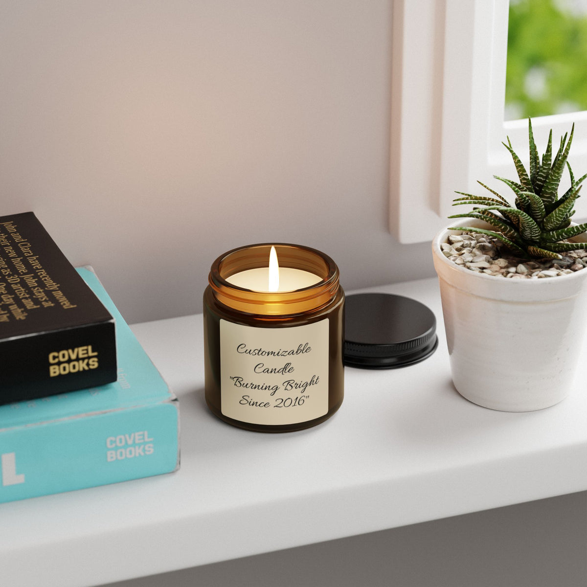 Customizable Scented Soy Candle in Amber Jar — Personalized Label, Multi-Size