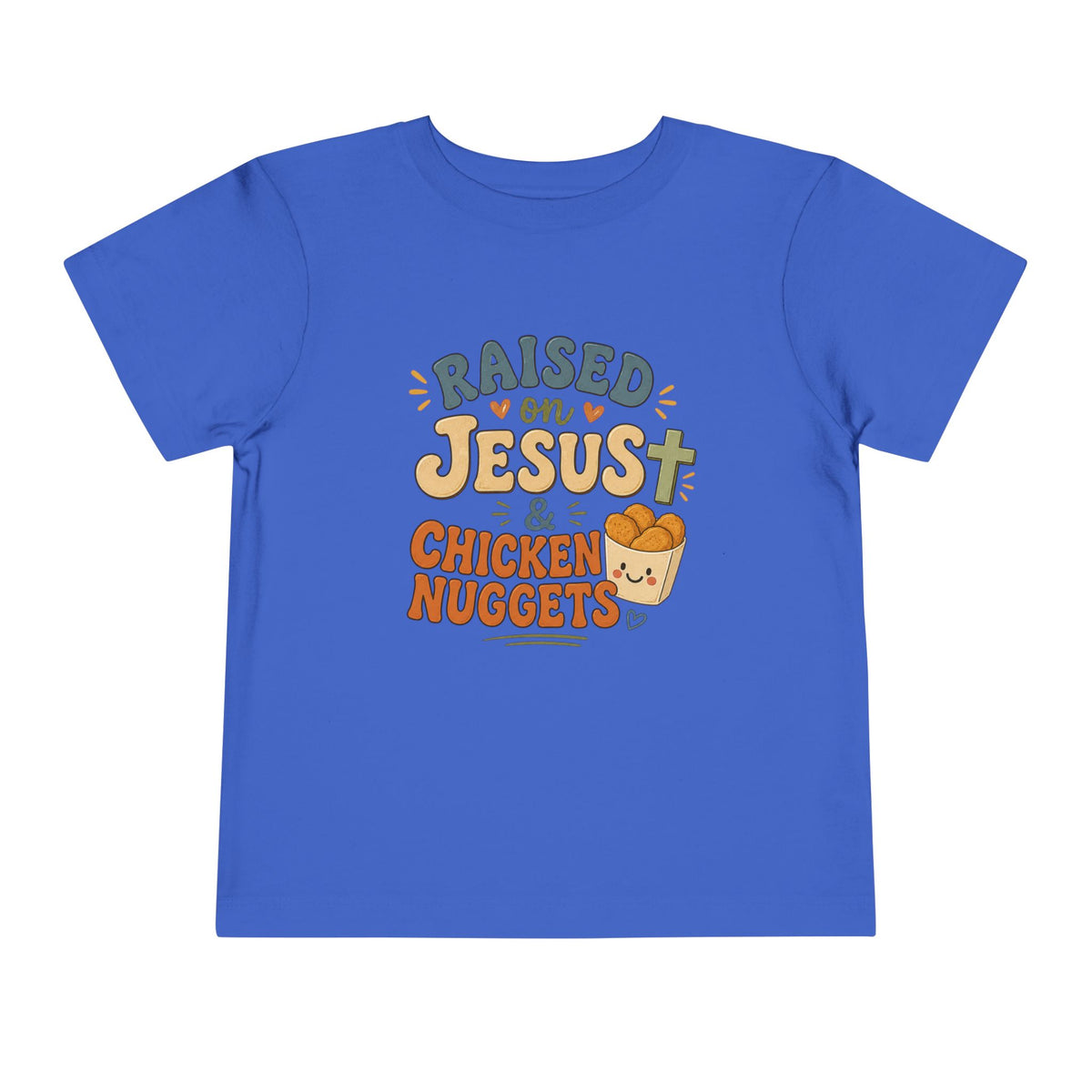 Toddler Tee – “Raised on Jesus & Chicken Nuggets” Cute Faith Kids Shirt