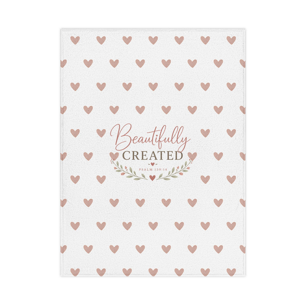 Toddler Blanket - "Beautifully Created" Pink Heart Baby Throw | Soft Nursery Blanket Gift