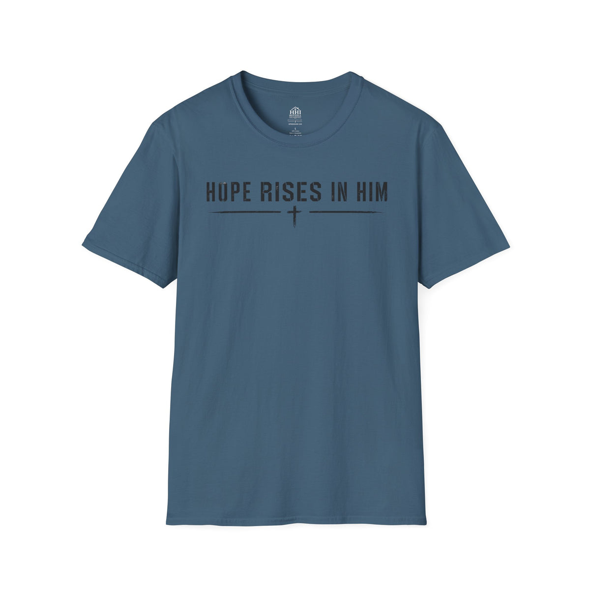 Hope Rises In Him T-Shirt — Christian Faith Inspirational Tee with Cross