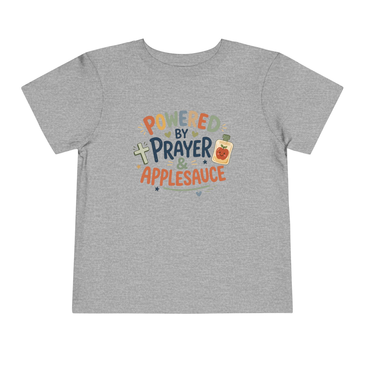 Toddler Tee — "Powered by Prayer & Applesauce" Cute Christian Kids Shirt