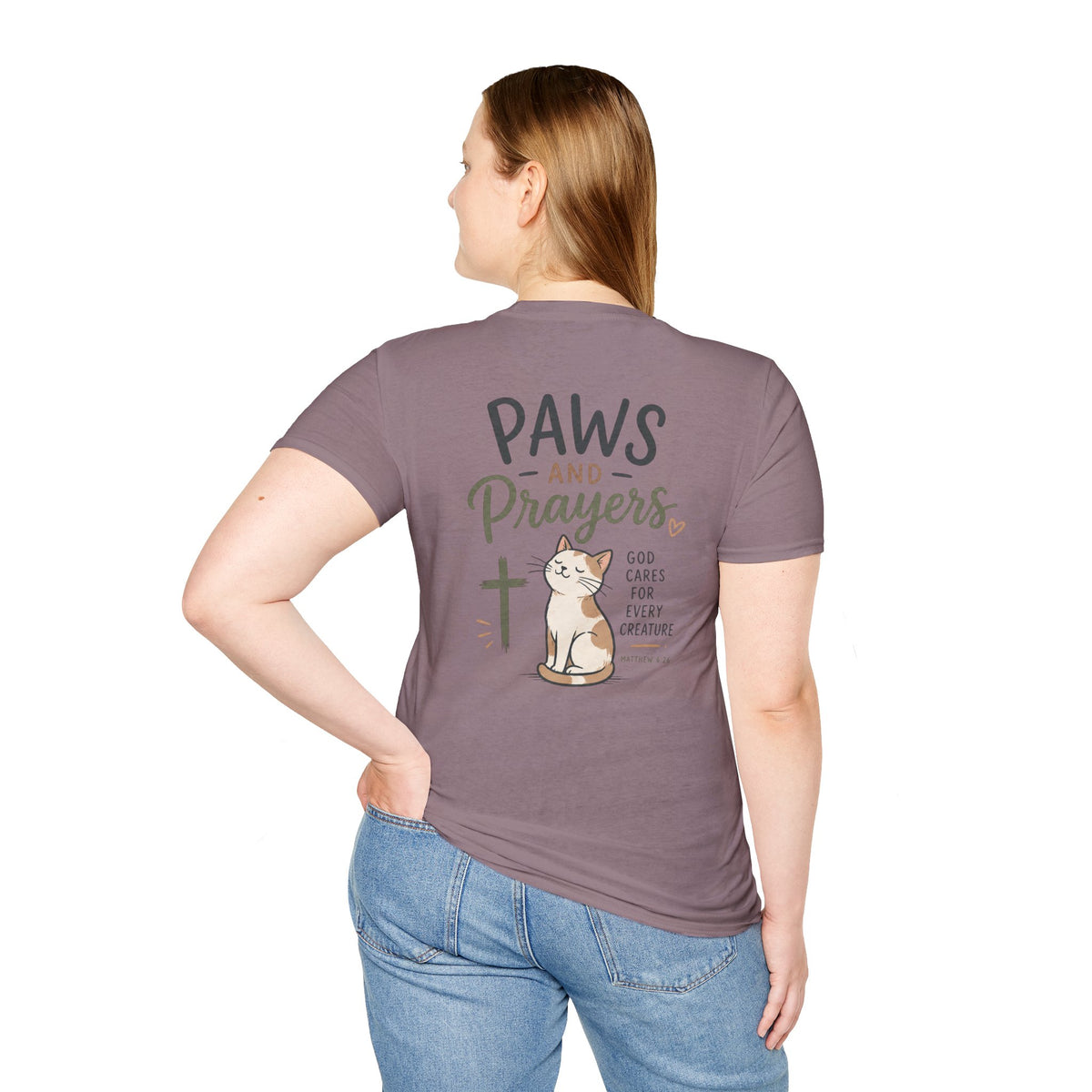 Cat 'Paws and Prayers' T-Shirt — Cute Christian Cat Graphic Tee