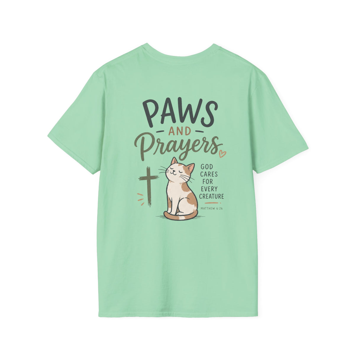 Cat 'Paws and Prayers' T-Shirt — Cute Christian Cat Graphic Tee