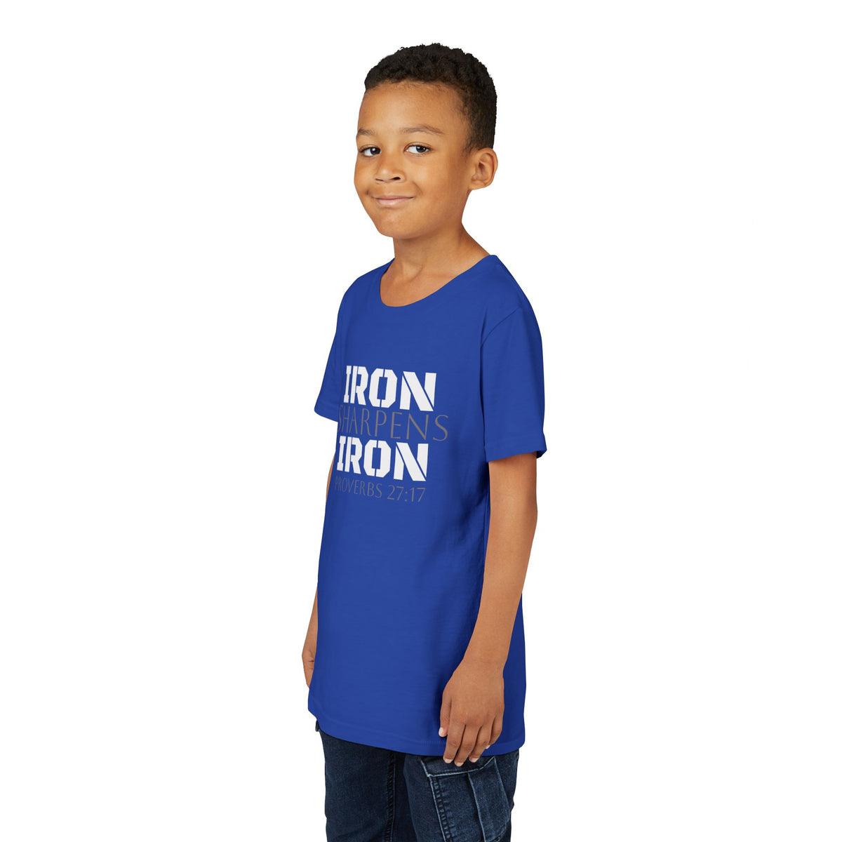 Youth Tee — "Iron Sharpens Iron" Proverbs 27:17 Christian Shirt