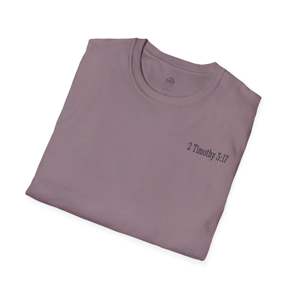 Equipped Cross T-Shirt — Christian Faith Shirt with 'Equipped' Back Print and 2 Timothy 3:17 Chest