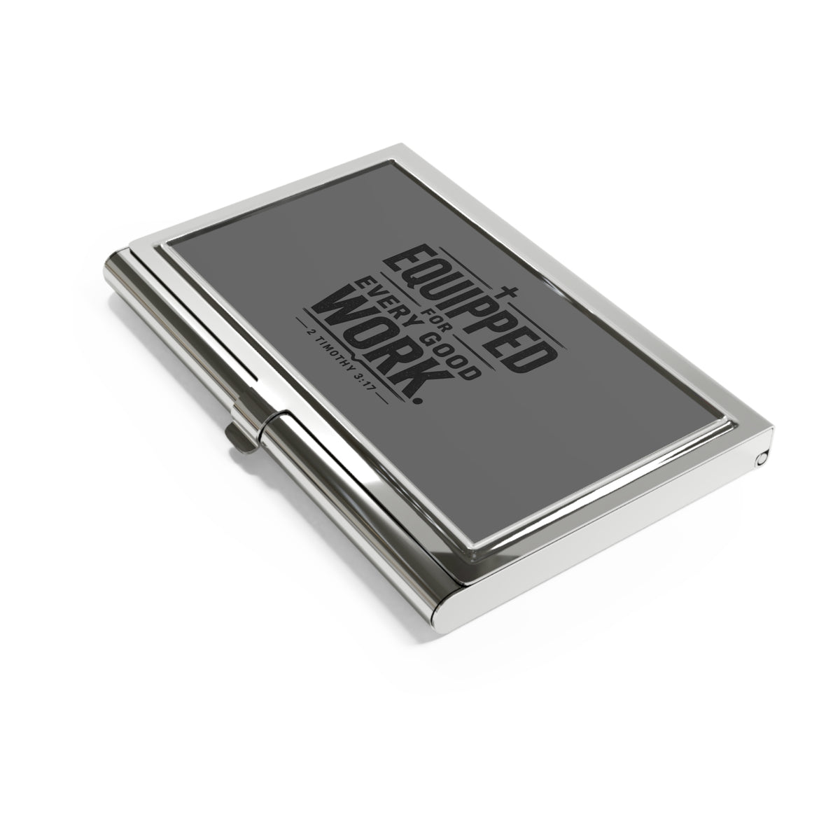 Equipped for Every Good Work Business Card Holder — Christian Scripture Metal Case (2 Timothy 3:17)