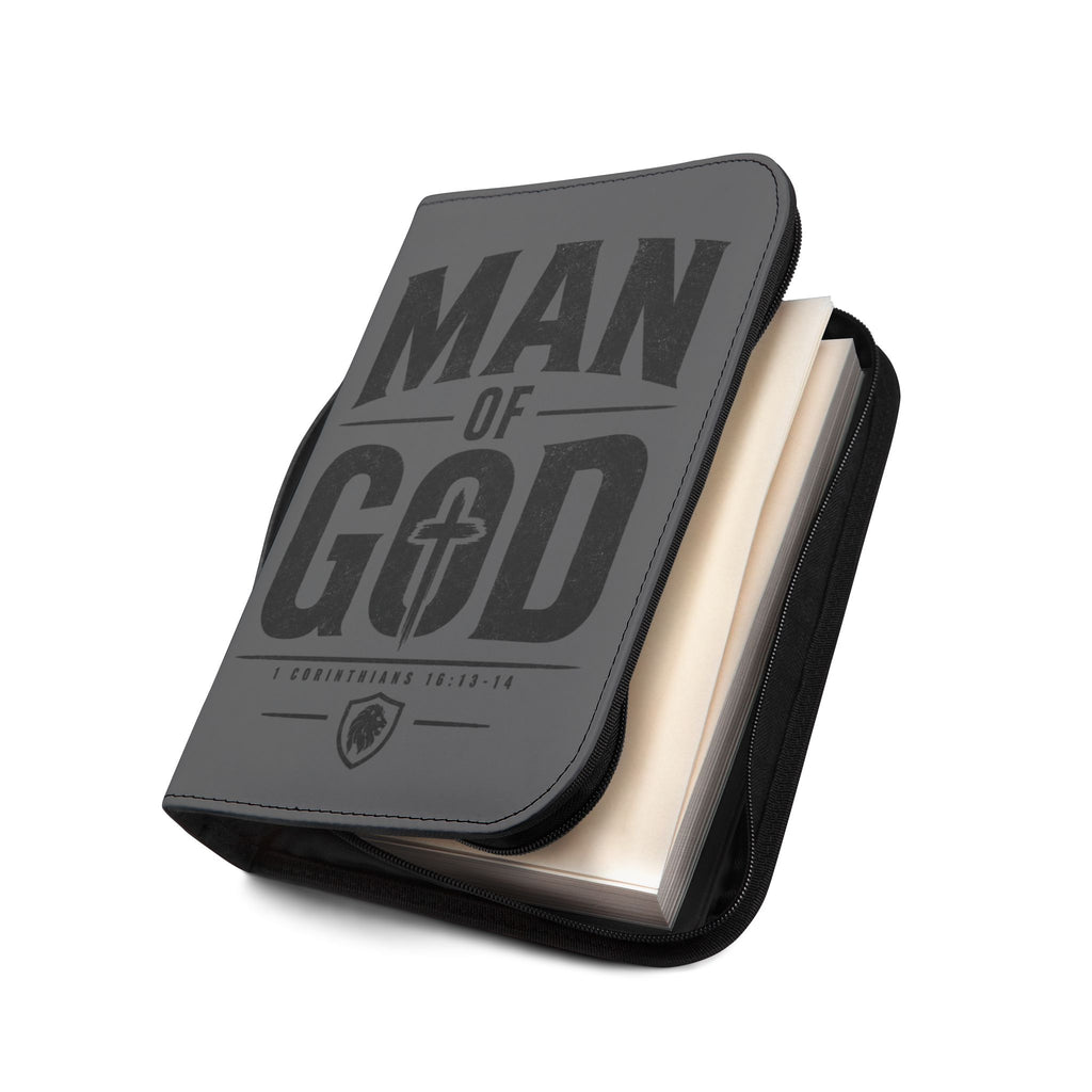 Man of God Zippered Bible Cover — Men’s Christian Bible Case with Cross Design (1 Corinthians 16:13-14)