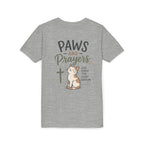 Youth Tee — "Paws and Prayers" Cat Graphic