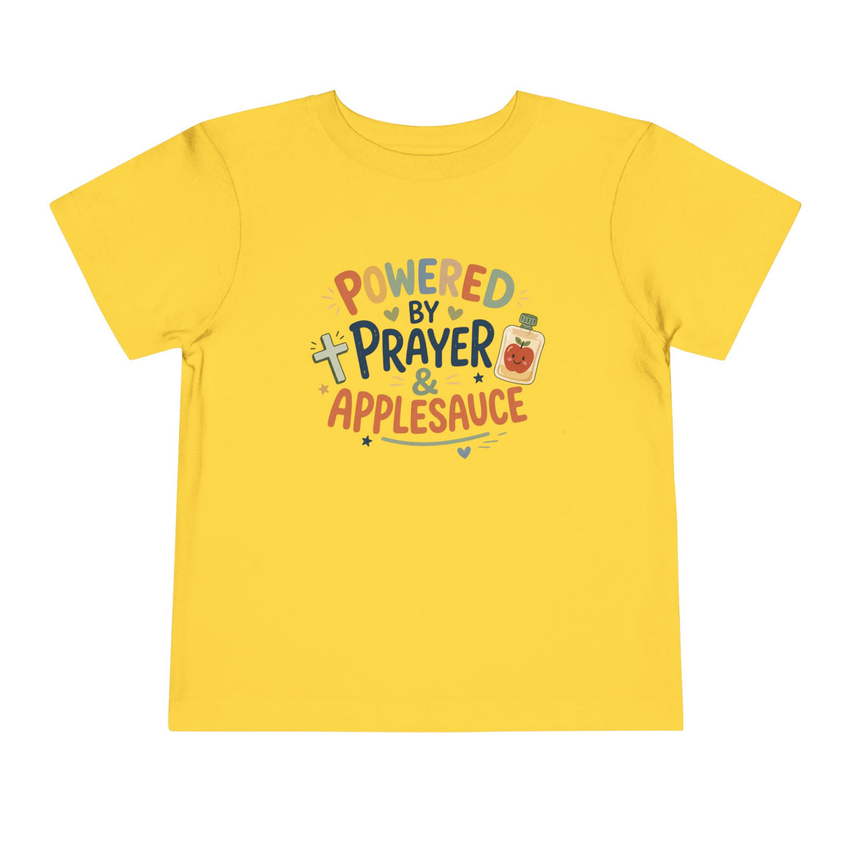 Toddler Tee — "Powered by Prayer & Applesauce" Cute Christian Kids Shirt