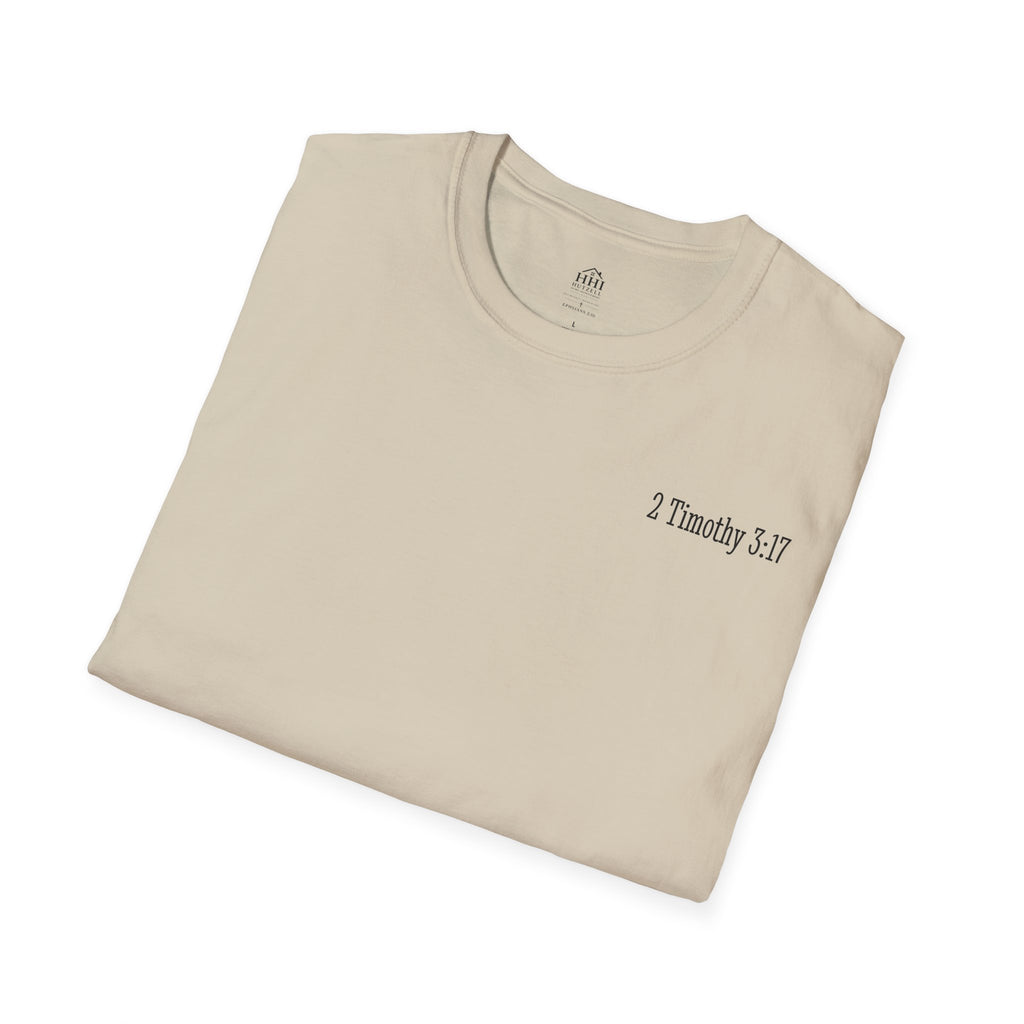 Equipped Cross T-Shirt — Christian Faith Shirt with 'Equipped' Back Print and 2 Timothy 3:17 Chest