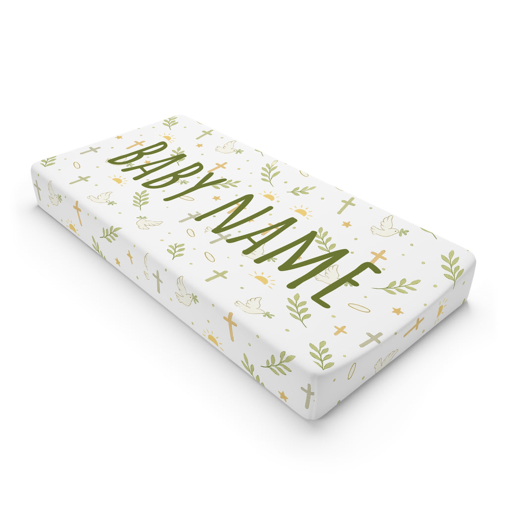 Personalized Baby Changing Pad Cover — Neutral Green Woodland Nameable Design