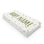 Personalized Baby Changing Pad Cover — Neutral Green Woodland Nameable Design
