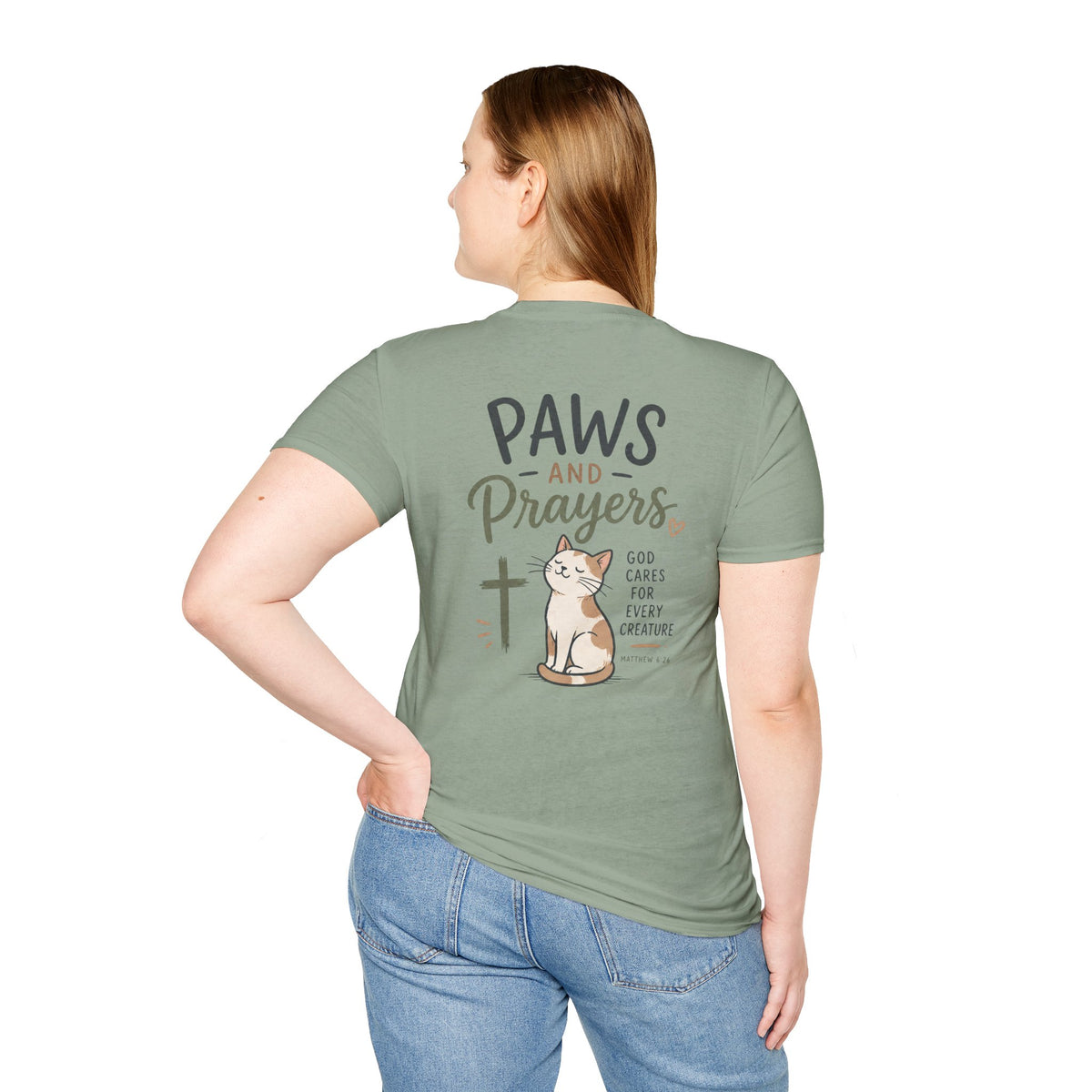 Cat 'Paws and Prayers' T-Shirt — Cute Christian Cat Graphic Tee