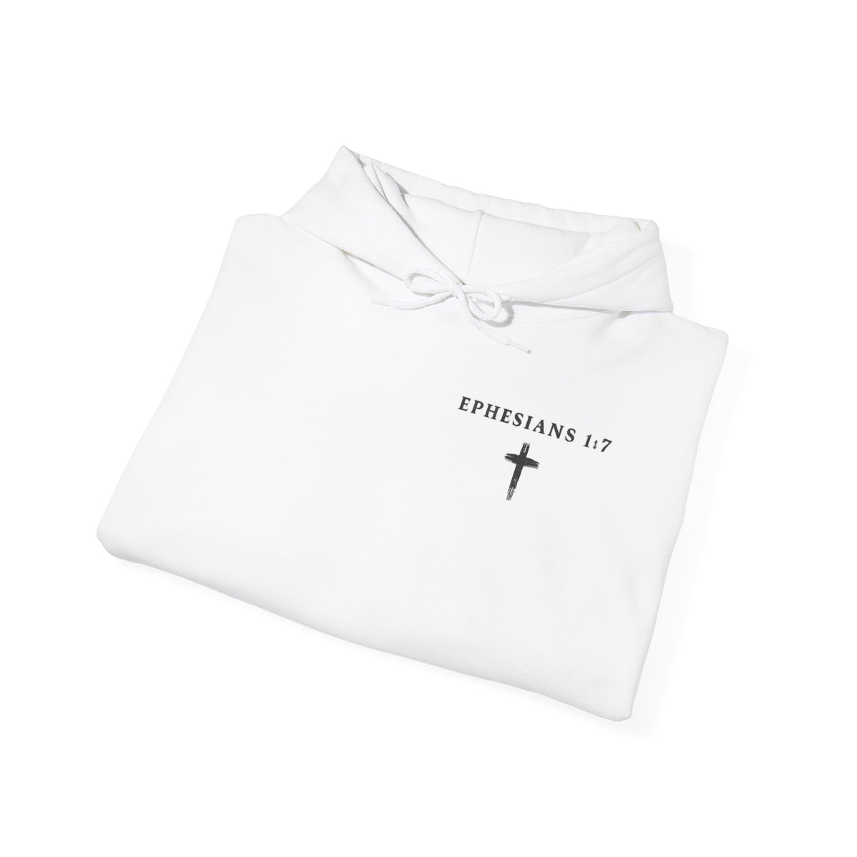 Christian Hoodie — "Ephesians 1:7" Cross Front, "But Forgiven." Back, "Not Finished / Not Perfect" Sleeve