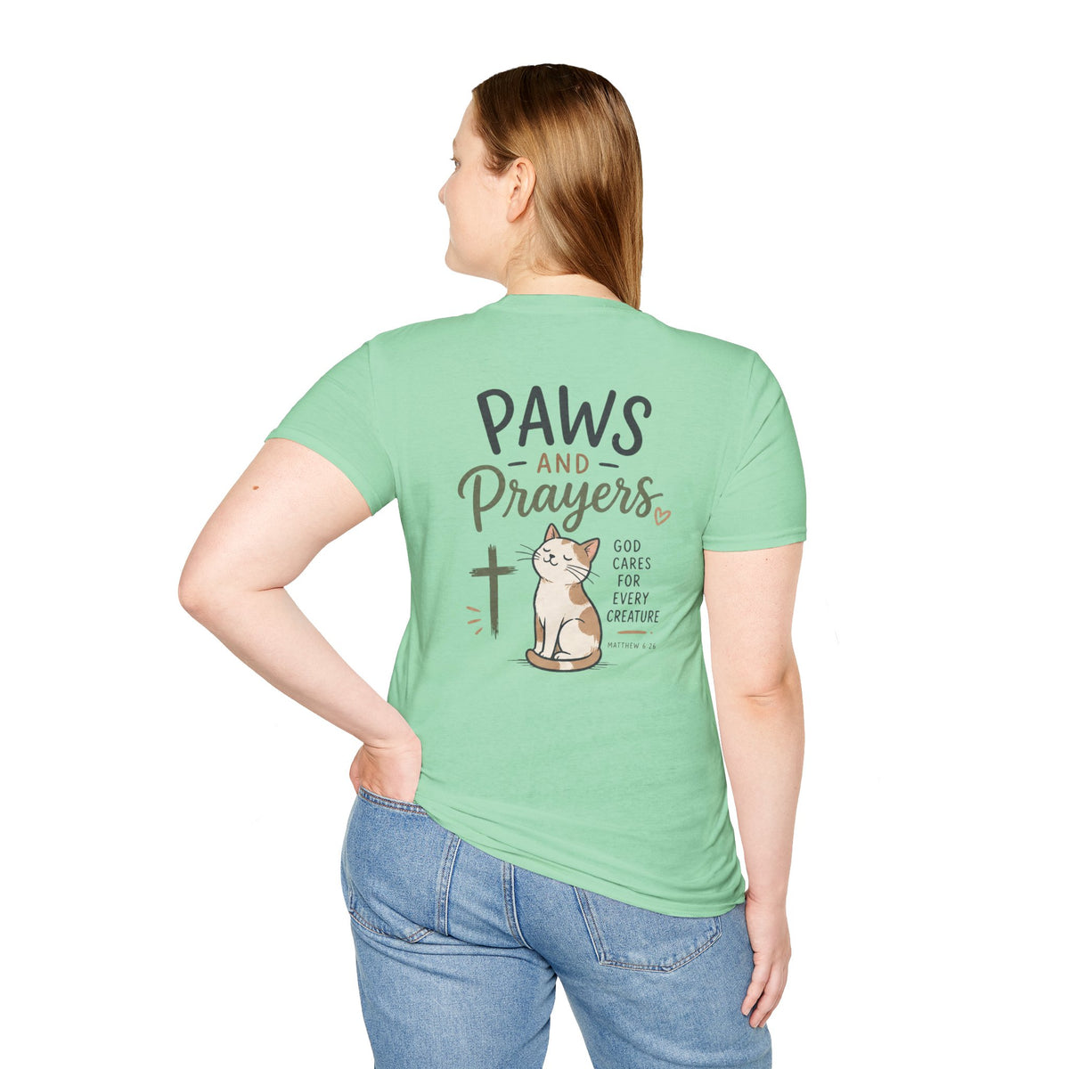 Cat 'Paws and Prayers' T-Shirt — Cute Christian Cat Graphic Tee