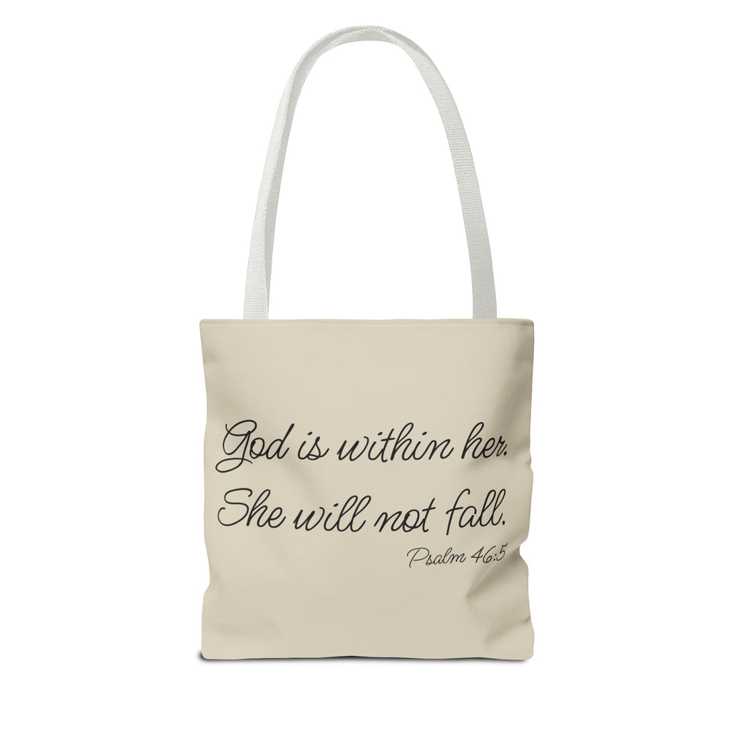 Mama Tote Bag — "God is within her; She will not fall" Script Canvas Tote