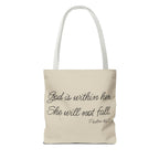 Mama Tote Bag — "God is within her; She will not fall" Script Canvas Tote