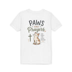 Youth Tee — "Paws and Prayers" Cat Graphic