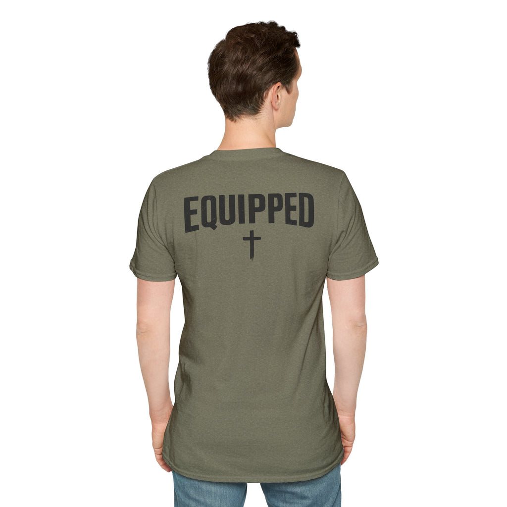 Equipped Cross T-Shirt — Christian Faith Shirt with 'Equipped' Back Print and 2 Timothy 3:17 Chest