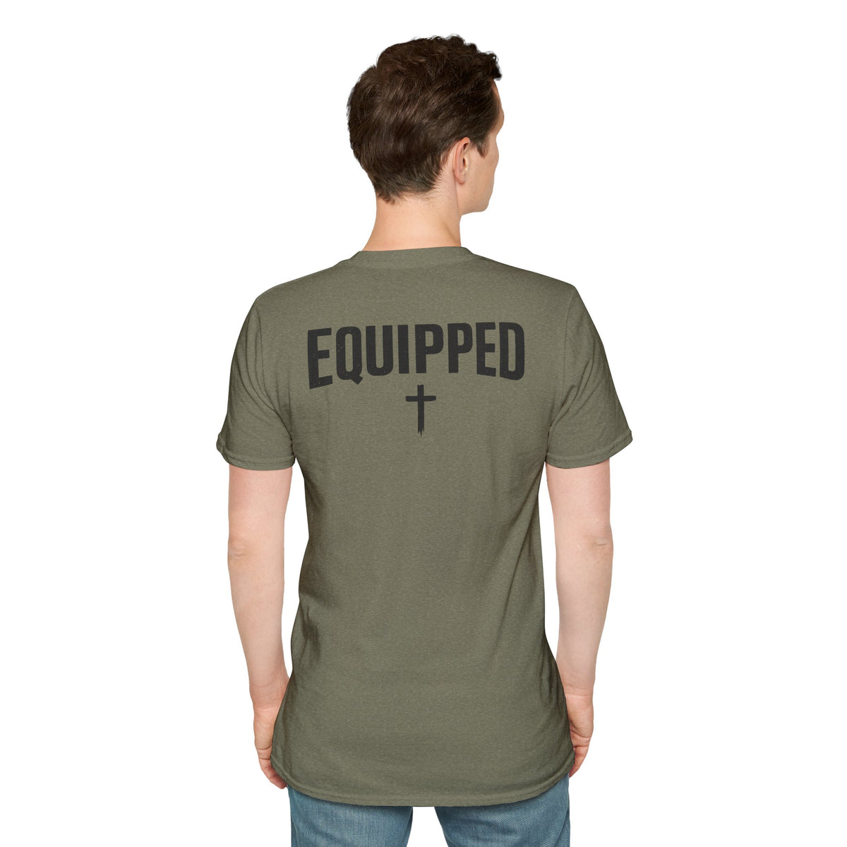 Equipped Cross T-Shirt — Christian Faith Shirt with 'Equipped' Back Print and 2 Timothy 3:17 Chest