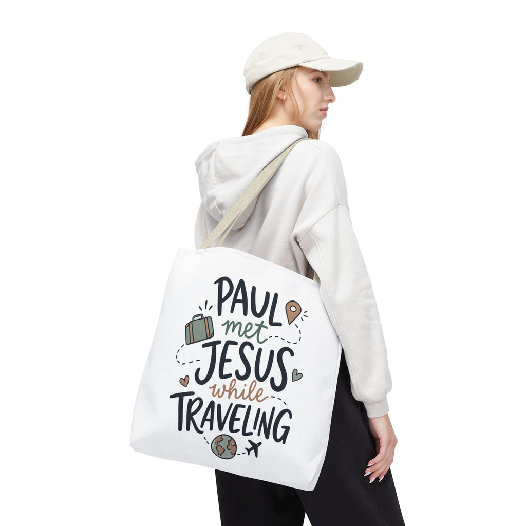 Tote Bag — "Paul Met Jesus While Traveling" Christian Travel Tote