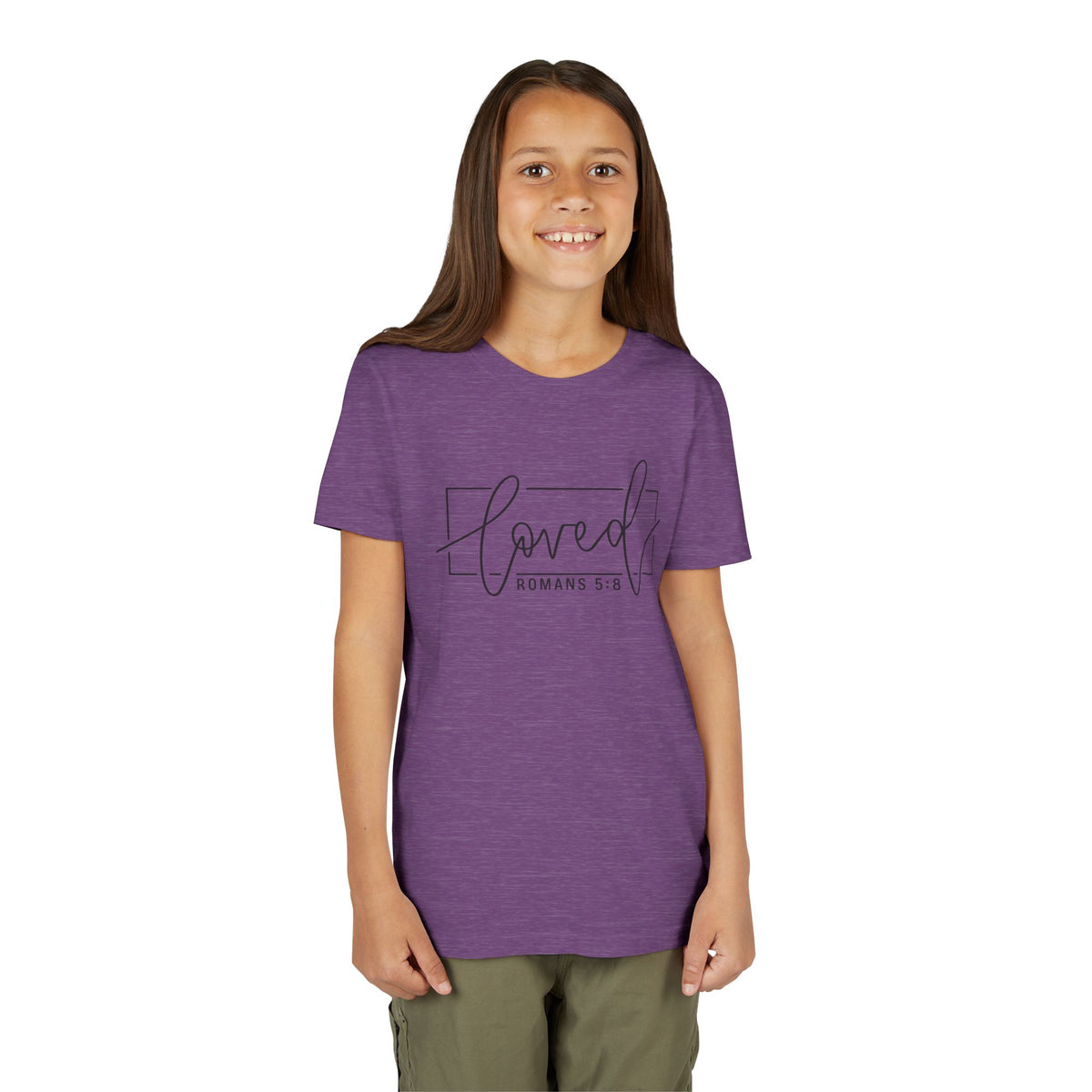 Youth Girls' Tee - "Loved" Romans 5:8 Christian Faith Shirt