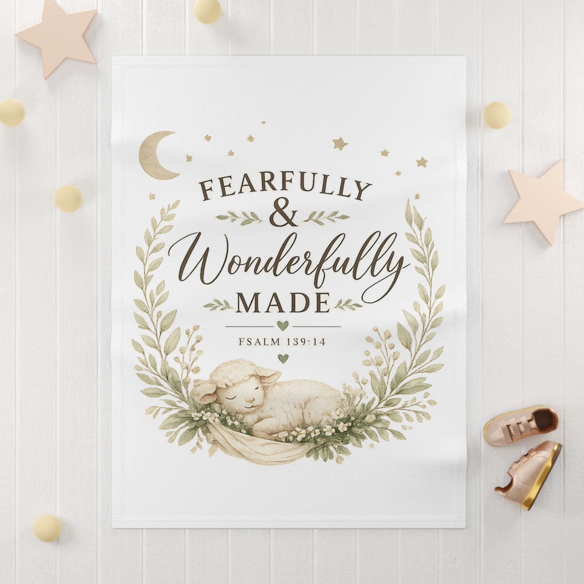 Baby Blanket — "Fearfully & Wonderfully Made" Soft Fleece Nursery Throw (Psalm 139:14)