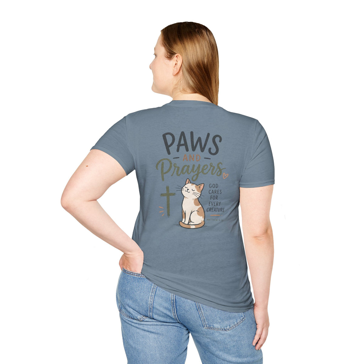Cat 'Paws and Prayers' T-Shirt — Cute Christian Cat Graphic Tee