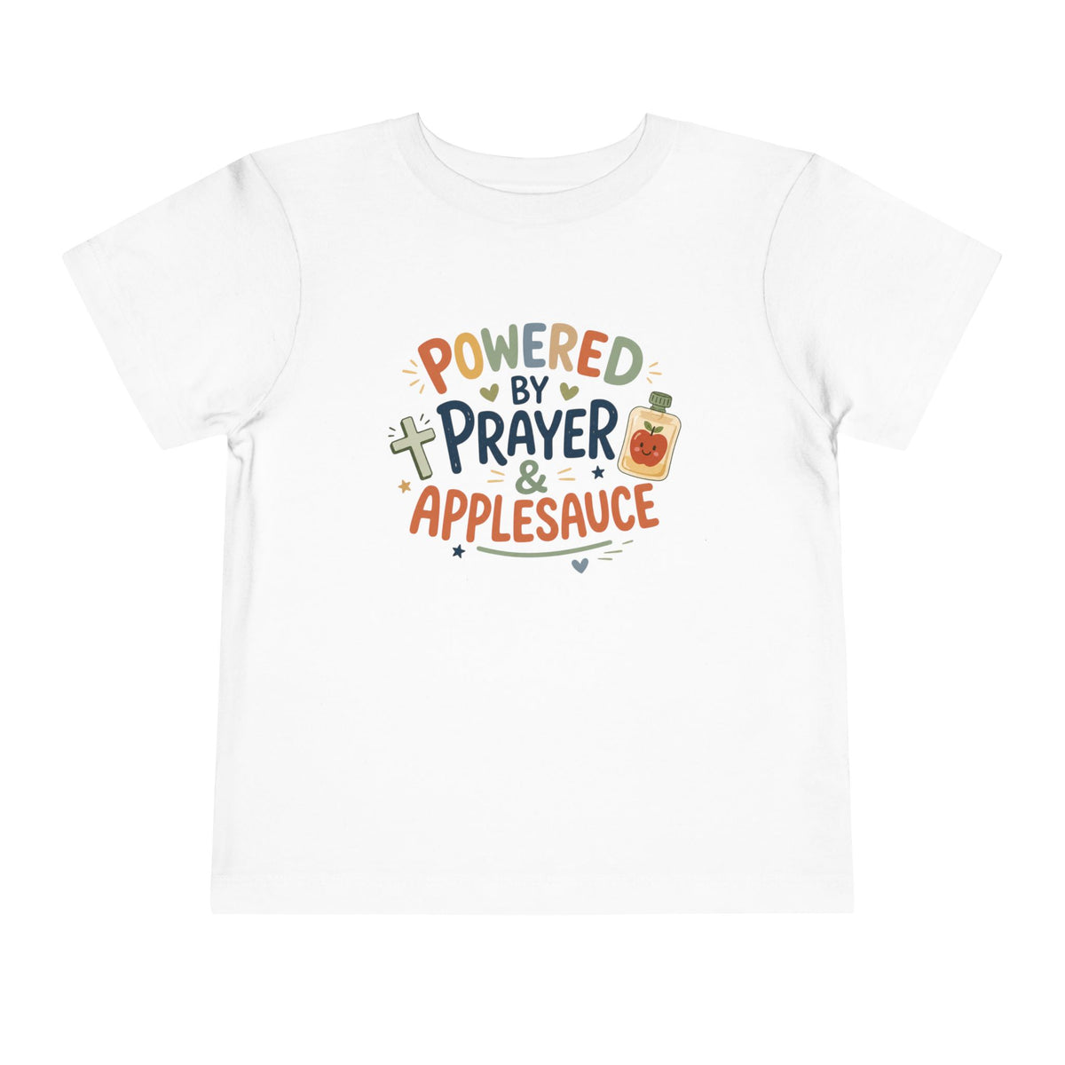 Toddler Tee — "Powered by Prayer & Applesauce" Cute Christian Kids Shirt
