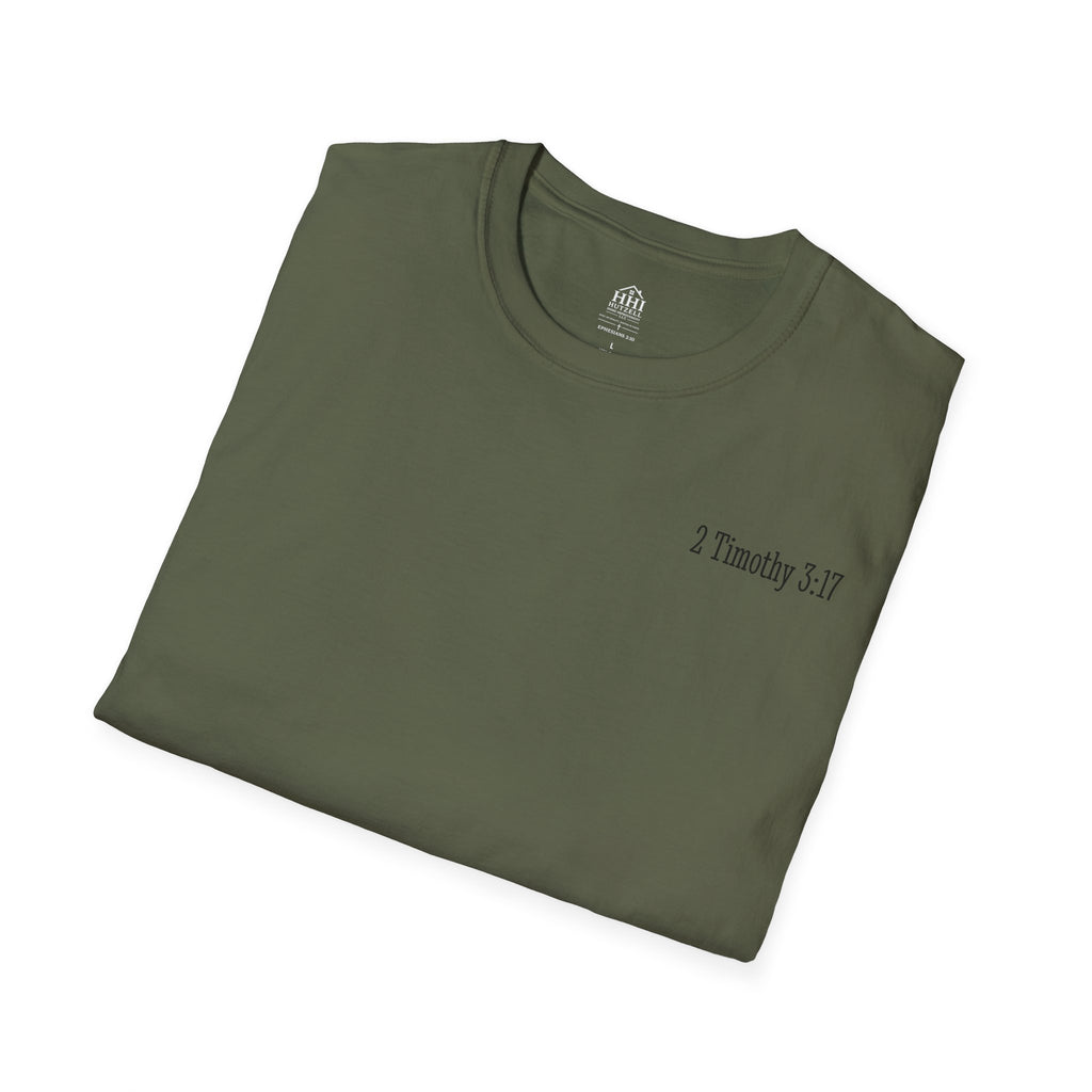 Equipped Cross T-Shirt — Christian Faith Shirt with 'Equipped' Back Print and 2 Timothy 3:17 Chest