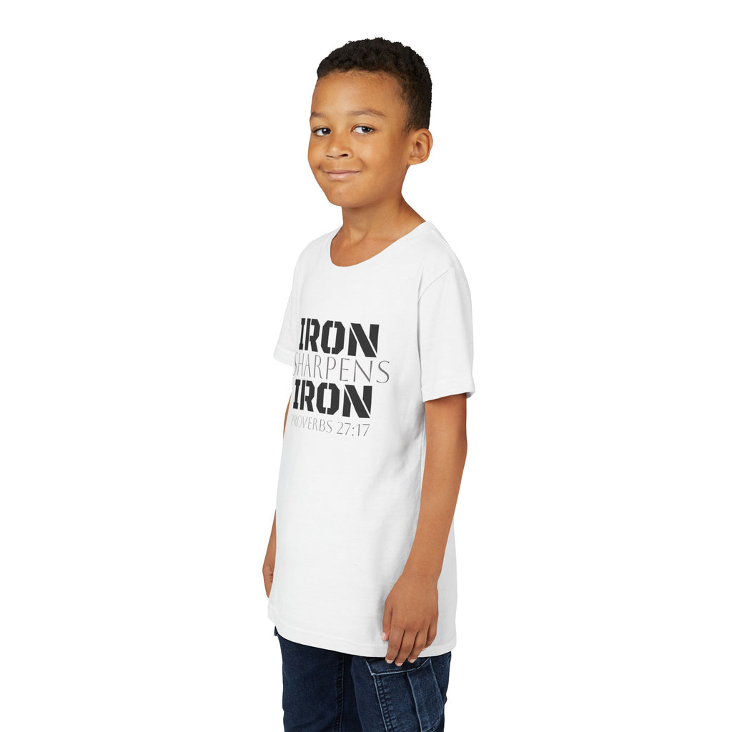 Youth Tee — "Iron Sharpens Iron" Proverbs 27:17 Christian Shirt
