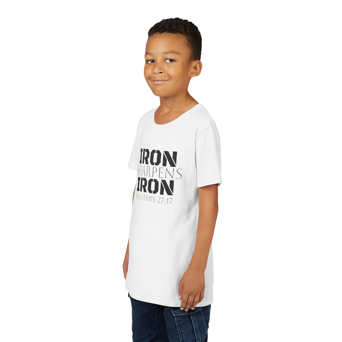 Youth Tee — "Iron Sharpens Iron" Proverbs 27:17 Christian Shirt