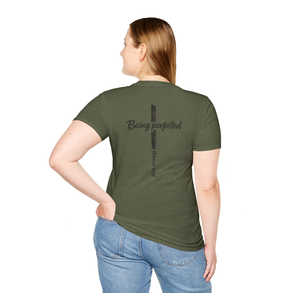Being perfected T-Shirt — Inspirational Christian Cross Tee (Hebrews 10:14)